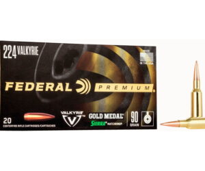 Federal Premium Gold Medal Sierra MatchKing .224 Valkyrie 77 Grain Tipped MatchKing Brass Cased 42O rounds 