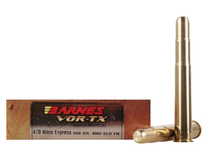 Barnes VOR-TX Safari Ammunition 470 Nitro Express 500 Grain Banded Solid Flat Point 60 rounds