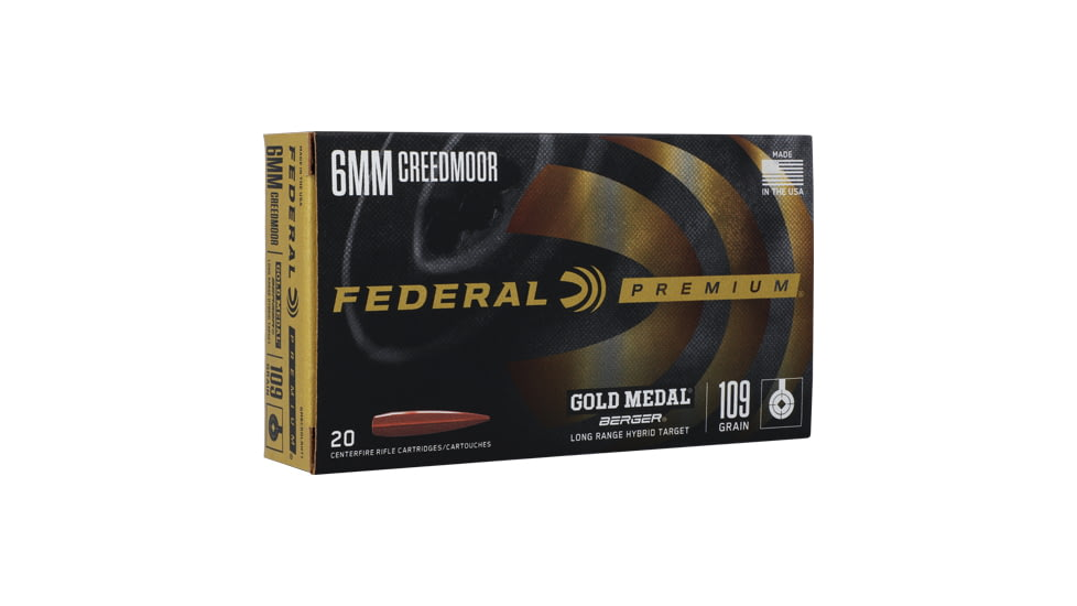 Federal Premium Gold Medal 6mm Creedmoor 109 Grain Long Range Hybrid Target Brass Cased 500 rounds