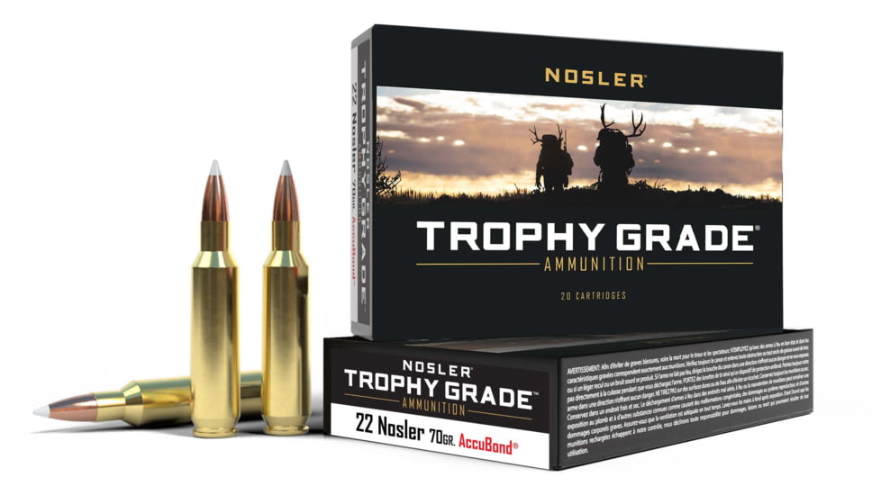 Nosler Trophy Grade .22 Nosler 70 Grain Jacketed Soft Point Brass Cased 500 rounds