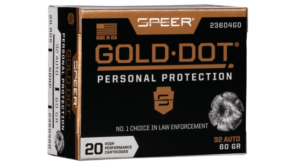 Speer Gold Dot .32 ACP 60 grain Gold Dot Hollow Point Centerfire Pistol Ammunition 23604GD Caliber: .32 ACP, Number of Rounds: 20,