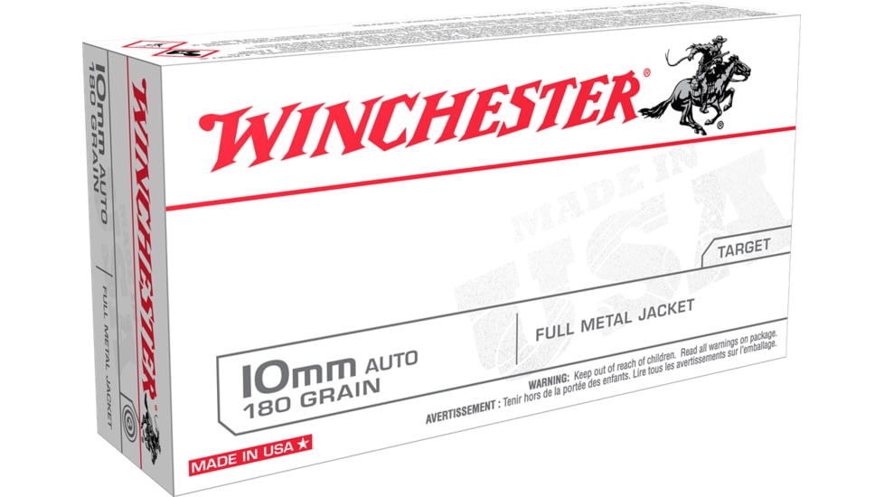 Winchester USA WHITE BOX 10mm Auto 180 grain Full Metal Jacket Centerfire Pistol Ammunition 500 RDS